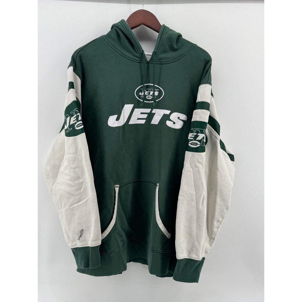 NFL‎ New York Jets Hoodie Green White Colorblock Pullover Sweatshirt Mens
